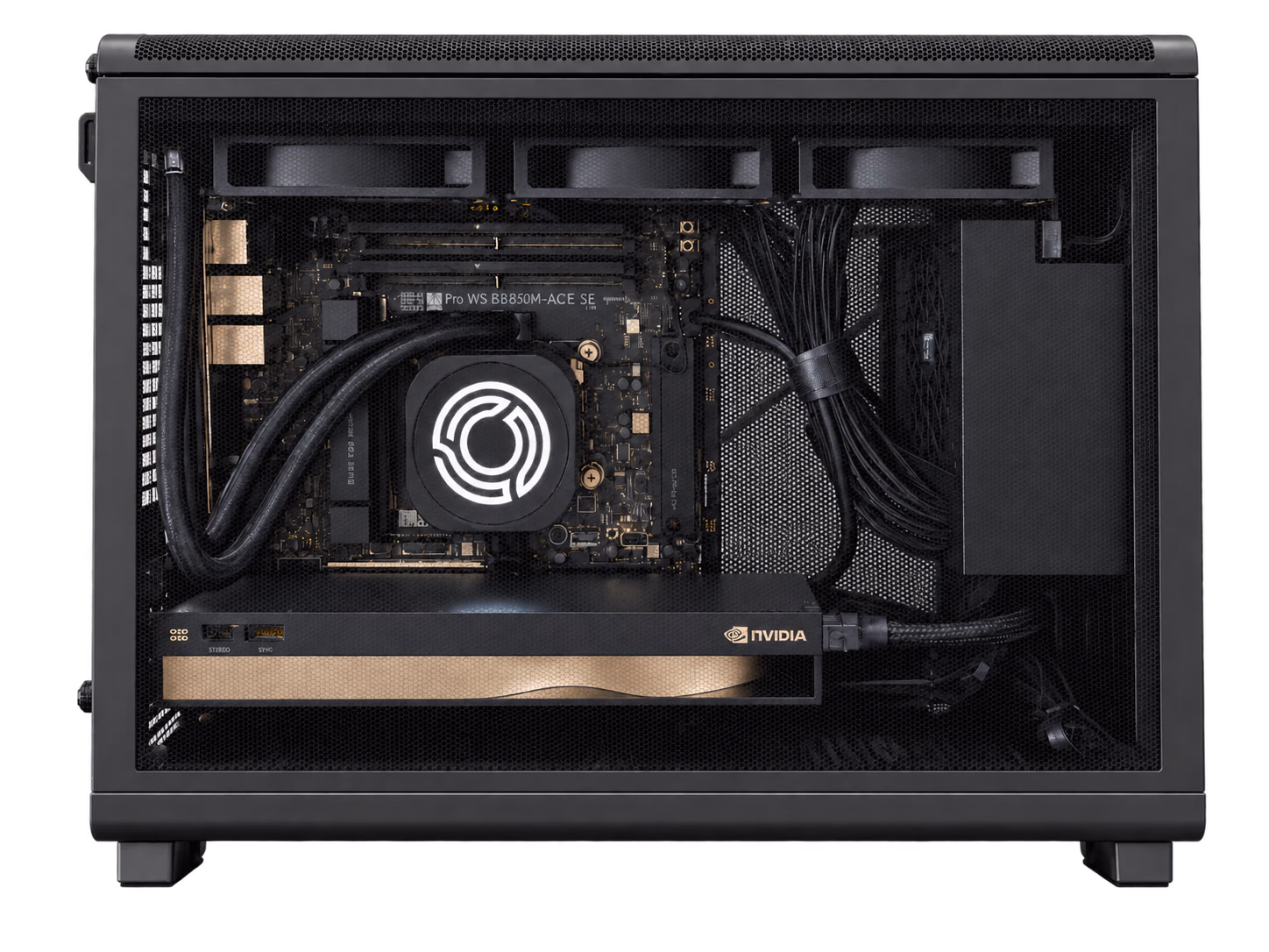 Locai One with the side panel open, NVIDIA GPU and cooler visible